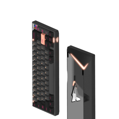 Paper65 mechanical keyboard with keycaps in black with mirror PVD backweight.
