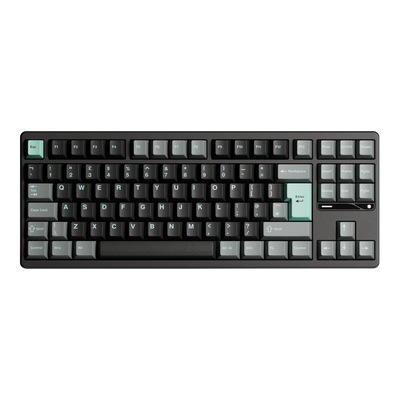 Ticktype Evo80 80% TKL mechanical keyboard in black with teal accent keys and a premium sandblasted finish.