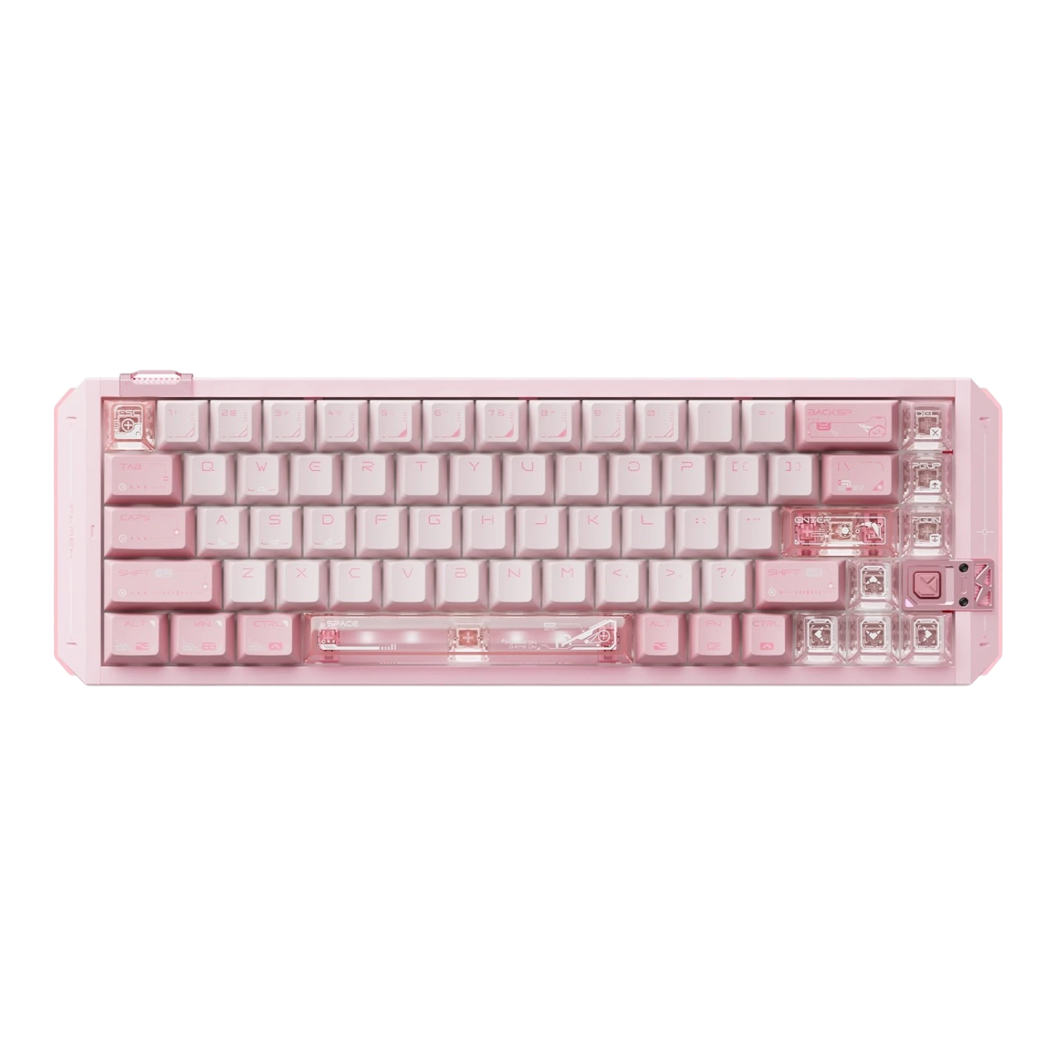 VGN FLASH 68HE compact pink aluminum mechanical keyboard with transparent magnetic switches and RGB lighting
