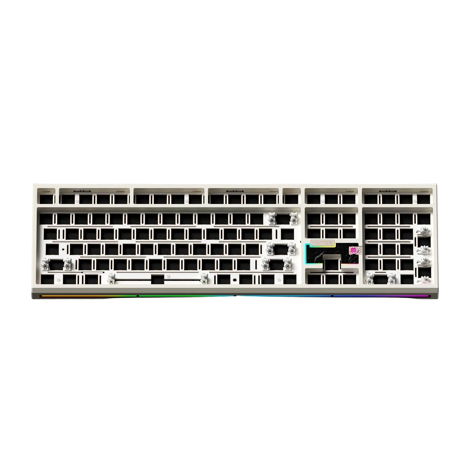 Mechanical keyboard without keycaps on a white background