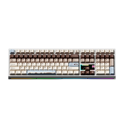 Weikav nut108 mechanical keyboard in silver colour with polar bear styled beige&brown keycap set