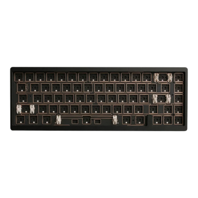 Black mechanical keyboard frame with keycaps on a white background