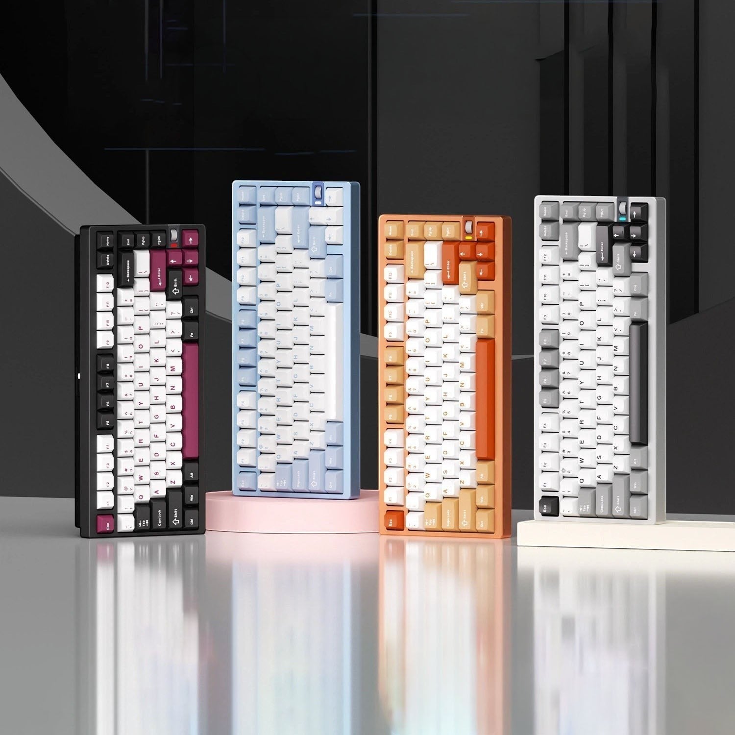 Weikav NUT75 75% CNC aluminum mechanical keyboards in four different colorways with PBT keycaps