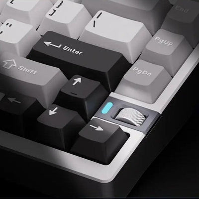 Weikav NUT75 75% mechanical keyboard featuring a metal volume wheel and black and grey PBT keycaps