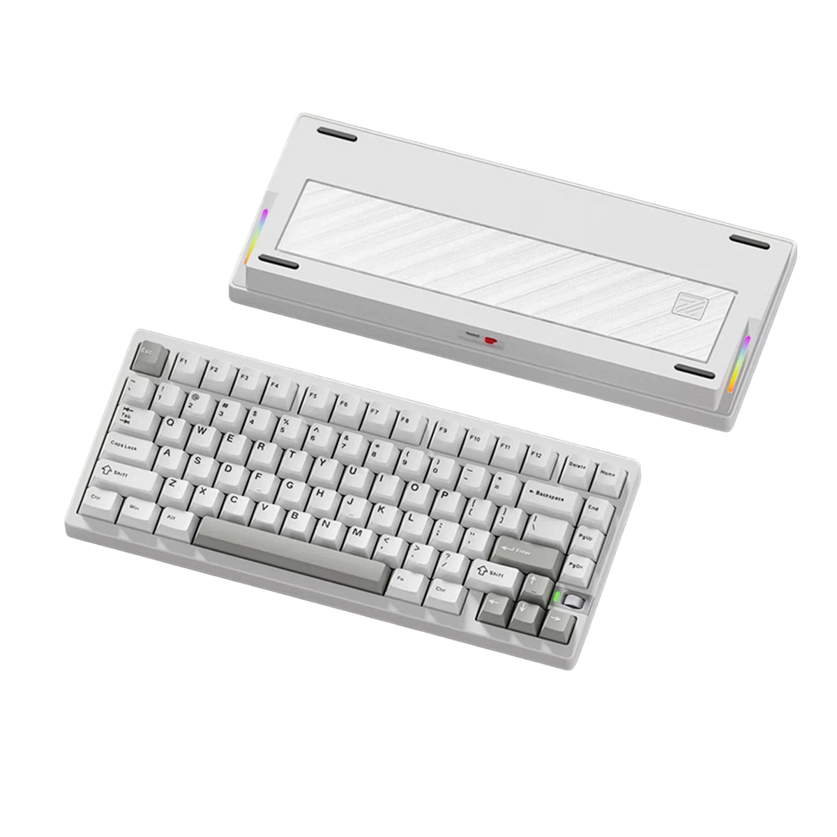 Weikav NUT75 white 75% mechanical keyboard with PBT keycaps and a textured glass back plate.