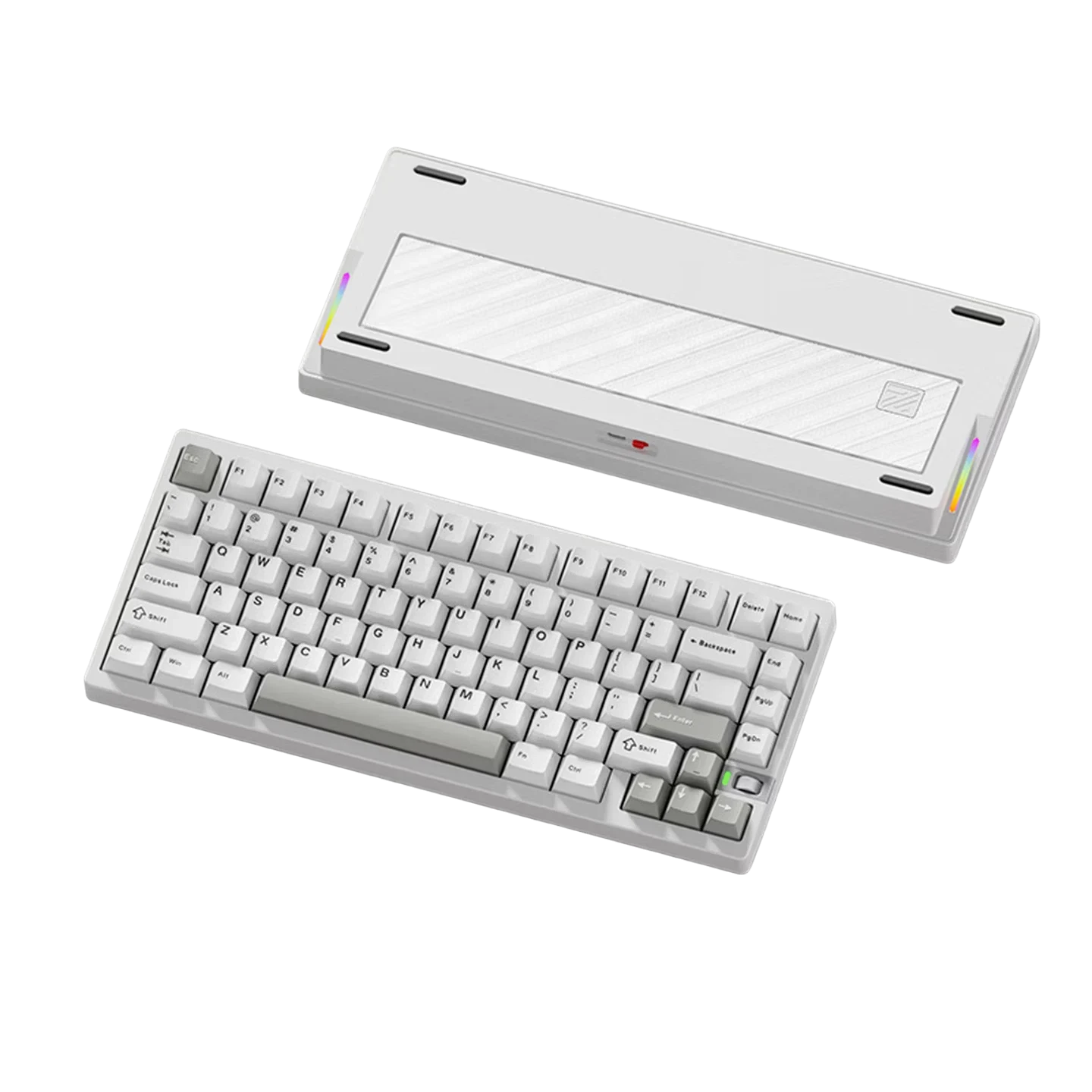 Weikav NUT75 white 75% mechanical keyboard with PBT keycaps and a textured glass back plate.