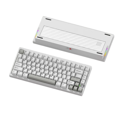 Weikav NUT75 white 75% mechanical keyboard with PBT keycaps and a textured glass back plate.