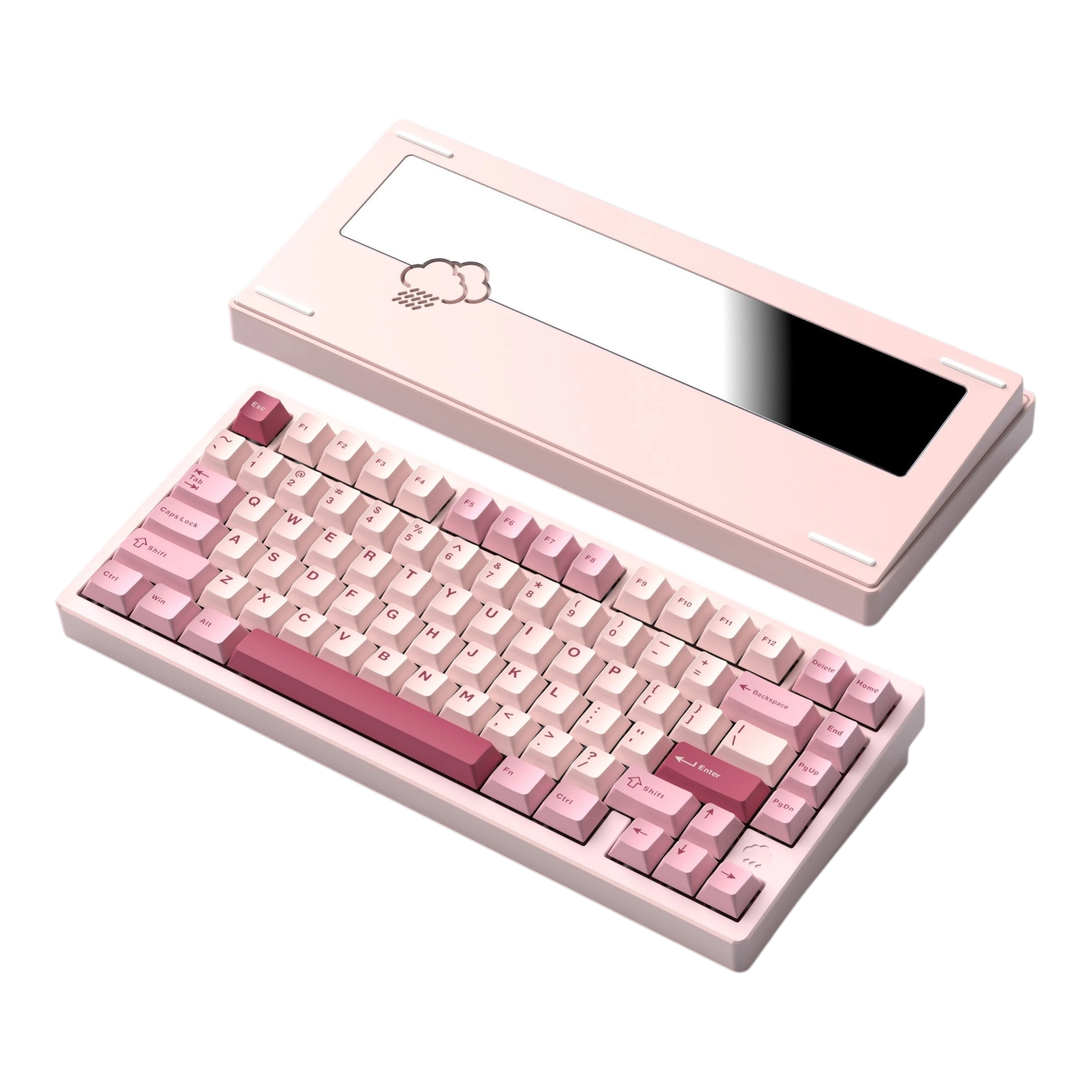 WOBKEY Rainy75 75% pink aluminum mechanical keyboard with custom rain cloud weight and PBT keycaps