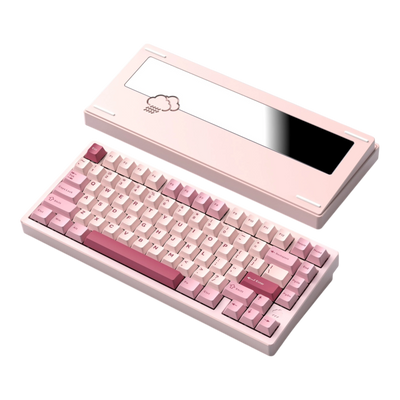 WOBKEY Rainy75 75% pink aluminum mechanical keyboard with custom rain cloud weight and PBT keycaps